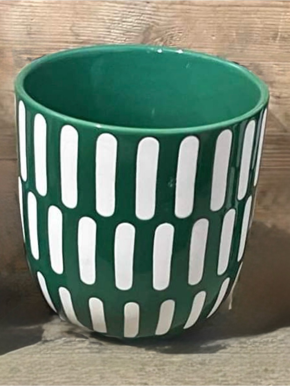 Green and White Patterned Ceramic Planter - Home Art